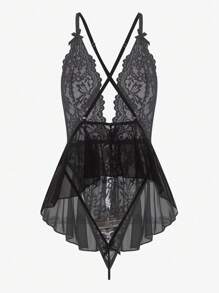 Snug Zone Lencería de entredós de malla con contraste y espalda cruzada sin respaldo - Negro - Ver 4