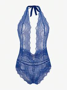 Lace Backless Plunge Teddy Bodysuit - Royal Blue - View 1