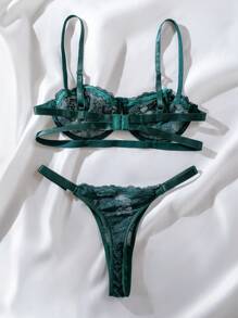 Set de lencería con encaje floral con aro - Verde Oscuro - Ver 2