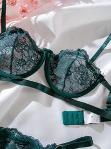 Set de lencería con encaje floral con aro - Verde Oscuro - Ver 4