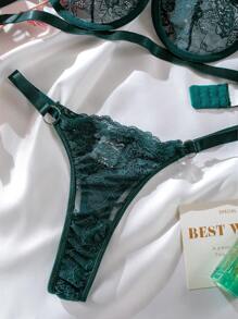 Set de lencería con encaje floral con aro - Verde Oscuro - Ver 5