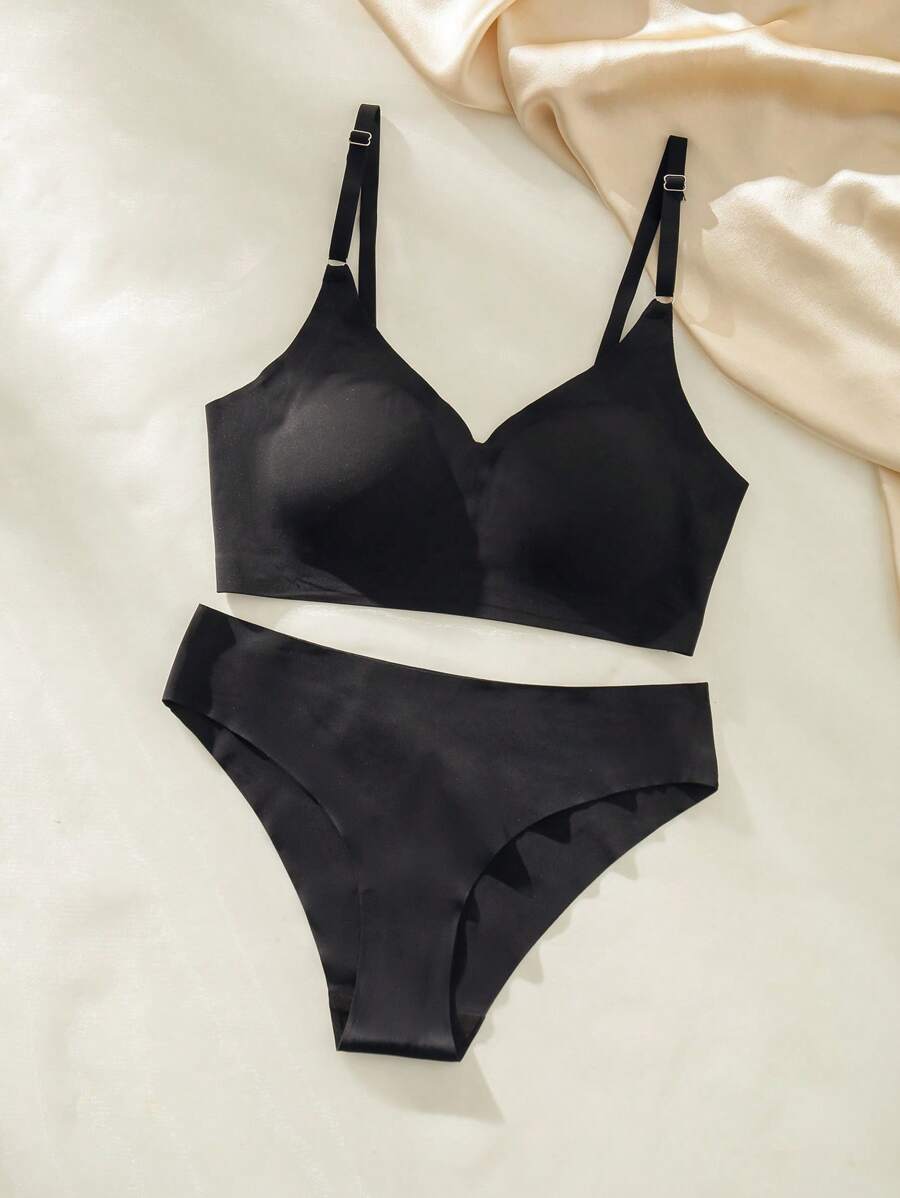 Solid Lingerie Set - Black - View 1