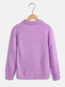 SHEIN Tween Girl Ribbed Knit Button Front Cardigan - Purple - View 2