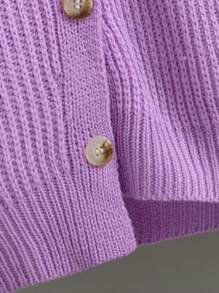 SHEIN Tween Girl Ribbed Knit Button Front Cardigan - Purple - View 4