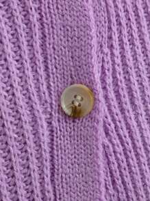 SHEIN Tween Girl Ribbed Knit Button Front Cardigan - Purple - View 6