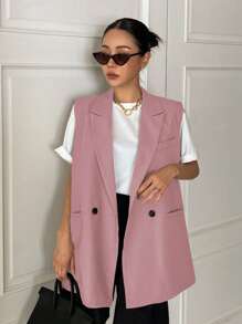 DAZY Nút đôi Túi Kép Áo khoác Vest - Hồng - Xem 1