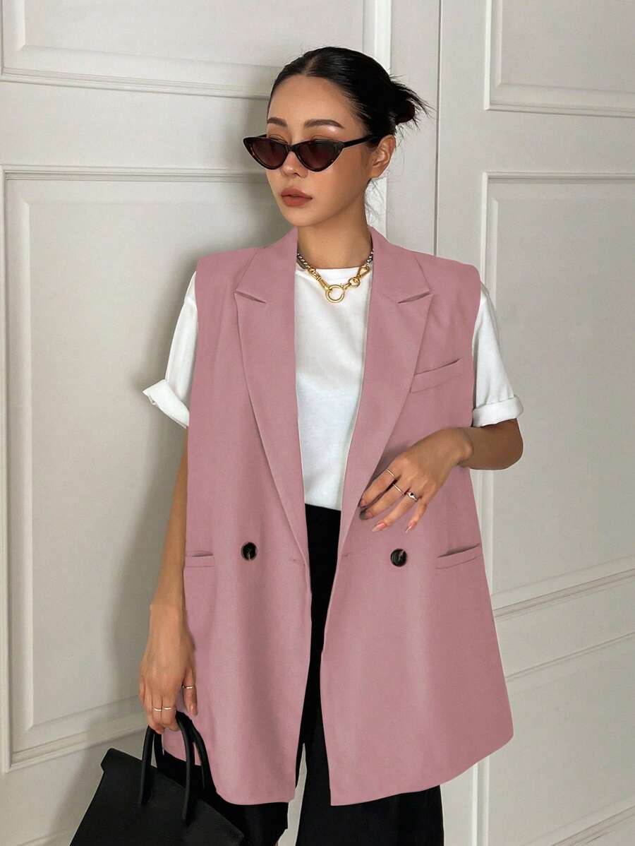 DAZY Nút đôi Túi Kép Áo khoác Vest - Hồng - Xem 1