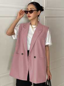 DAZY Nút đôi Túi Kép Áo khoác Vest - Hồng - Xem 3