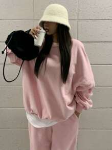 DAZY Minimalist Loose Fit Sweatshirt, For Women Fall, Winter - Pink - View 6