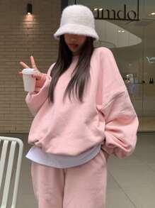 DAZY Minimalist Loose Fit Sweatshirt, For Women Fall, Winter - Pink - View 7