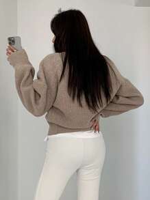 DAZY Drop Shoulder Button Front Cardigan,Long Sleeve Tops,Fall Clothes Jacket - Khaki - View 2