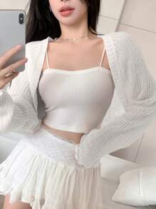 DAZY Chất rắn Mở Mặt trước Cắt sửa áo lông cừu - trắng - Xem 2