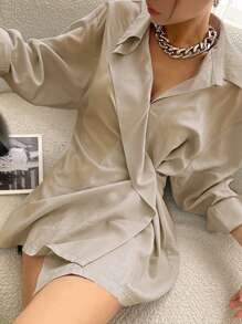 DAZY Solid Drop Shoulder Shirt,Fall Clothes Long Sleeve Top