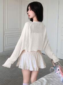 DAZY Chất rắn Mở Mặt trước Cắt sửa áo lông cừu - trắng - Xem 4
