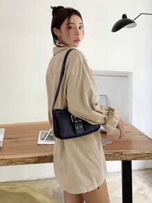 DAZY Solid Drop Shoulder Shirt,Fall Clothes Long Sleeve Top