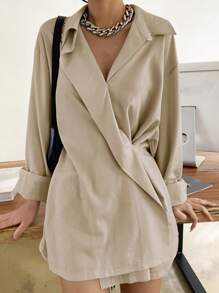 DAZY Solid Drop Shoulder Shirt,Fall Clothes Long Sleeve Top