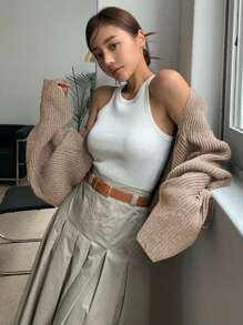 DAZY Áo len cardigan dệt kim thiết kế thường ngày - màu nâu - Xem 1