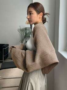 DAZY Áo len cardigan dệt kim thiết kế thường ngày - màu nâu - Xem 2