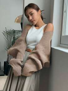 DAZY Áo len cardigan dệt kim thiết kế thường ngày - màu nâu - Xem 3