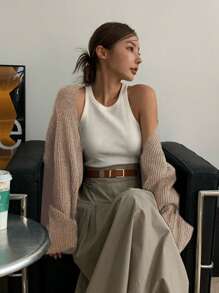 DAZY Áo len cardigan dệt kim thiết kế thường ngày - màu nâu - Xem 4