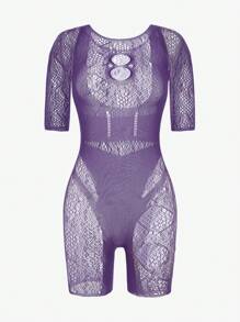 Cut Out Fishnet Bodycon Dress Lingerie Without Liner - Violet Purple - View 3