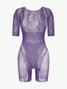 Cut Out Fishnet Bodycon Dress Lingerie Without Liner - Violet Purple - View 4