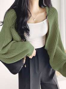 DAZY Solid Open Front Crop Cardigan - Green - View 5