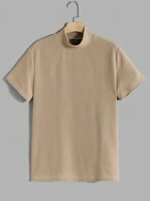 Manfinity BRENVOR 男士 2 件套立领基本款纯色短袖 T 恤，男朋友礼物，工作用 - 彩色 - 查看 5