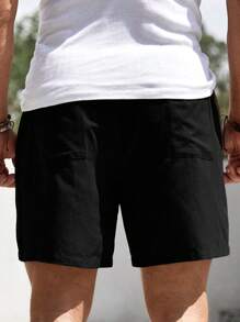 Manfinity RSRT Pantalones Cortos Anchos De Color Sólido Para Hombre Con Cintura De Cordón - Negro - Ver 2