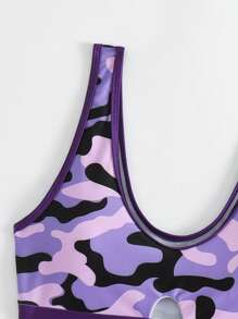 迷彩印花镂空比基尼套装，适合夏季海滩度假 - 彩色 - 查看 3