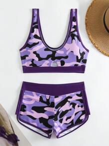 迷彩印花镂空比基尼套装，适合夏季海滩度假 - 彩色 - 查看 5