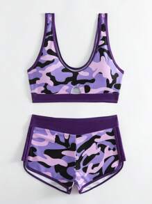 迷彩印花镂空比基尼套装，适合夏季海滩度假 - 彩色 - 查看 6