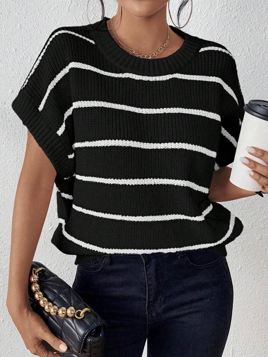 EMERY ROSE 條紋圖案蝙蝠袖針織上衣