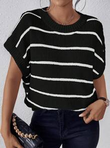 EMERY ROSE 條紋圖案蝙蝠袖針織上衣