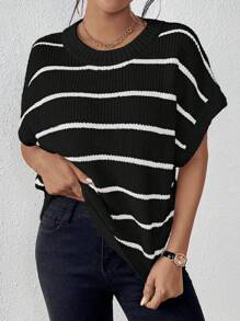 EMERY ROSE 條紋圖案蝙蝠袖針織上衣