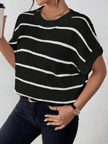 EMERY ROSE 條紋圖案蝙蝠袖針織上衣