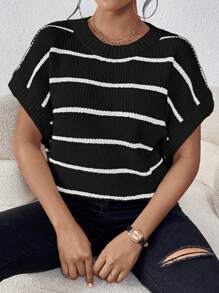EMERY ROSE 條紋圖案蝙蝠袖針織上衣