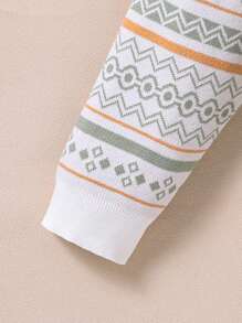 女大童幾何圖案落肩袖套頭毛衣