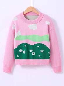 SHEIN Tween Girl Floral Pattern Drop Shoulder Sweater