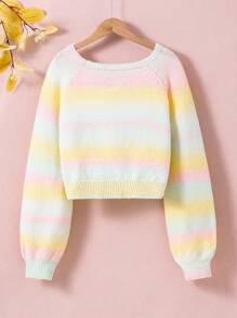 Teen Girl Ombre Twist Front Raglan Sleeve Crop Sweater - Multicolor - View 2