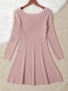 SHEIN Chica preadolescente Vestido de punto de cuello cuadrado tejido de canalé