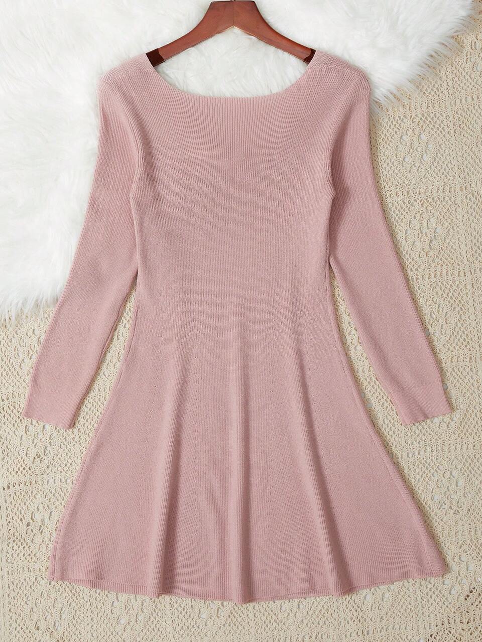 Tween Girl Square Neck Ribbed Knit Sweater Dress