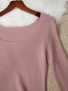 SHEIN Chica preadolescente Vestido de punto de cuello cuadrado tejido de canalé