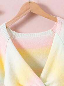Teen Girl Ombre Twist Front Raglan Sleeve Crop Sweater - Multicolor - View 5