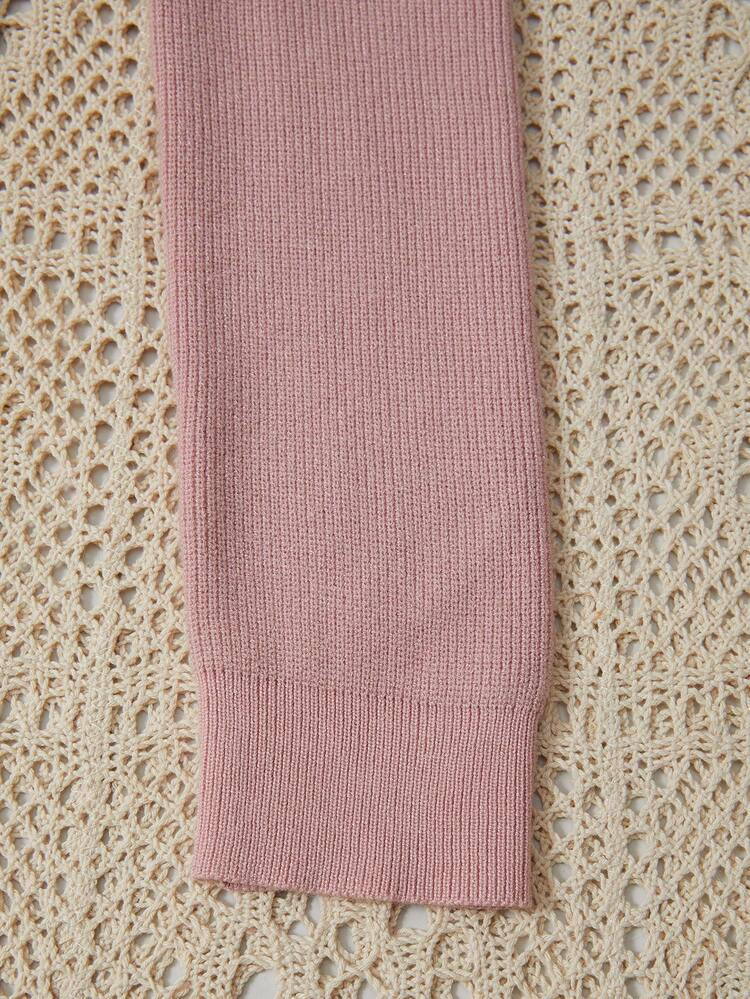 SHEIN Tween Girl Square Neck Ribbed Knit Sweater Dress - Baby Pink - View 4
