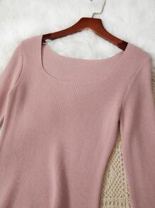 SHEIN Chica preadolescente Vestido de punto de cuello cuadrado tejido de canalé