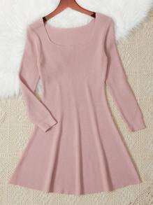 SHEIN Chica preadolescente Vestido de punto de cuello cuadrado tejido de canalé