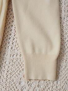 SHEIN 女大童拼接邊前紐扣百褶下擺毛衣洋裝 - 杏色 - 查看 3