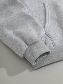 INAWLY 拉鏈開襟抽繩加絨內裏連帽衫和運動褲 - 灰色 - 查看 4