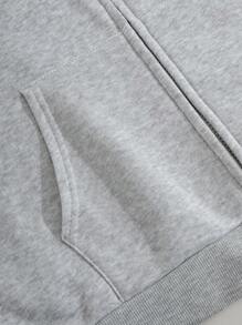 INAWLY 拉鏈開襟抽繩加絨內裏連帽衫和運動褲 - 灰色 - 查看 7